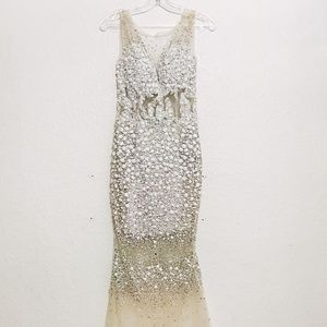 Wedding Formal Coctail Party Embellished Beaded Nude Dress Size S Women
